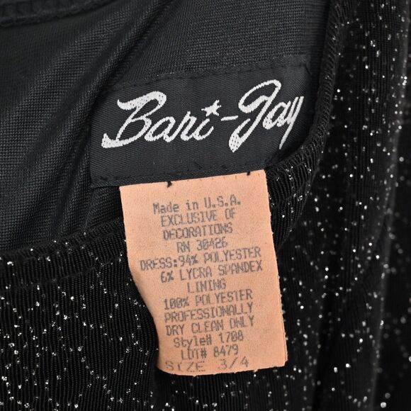 Vtg Slip Dress Y2k Prom Gown Vamp Goth Black Silver Glitter Shimmer USA Sz 4 - Picture 8 of 10